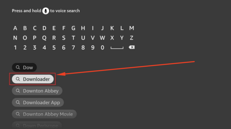 On your Firestick/Fire TV home screen, use the Search option to look for the Downloader App.